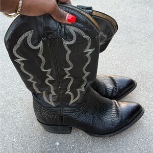 Vintage Black Exotic Leather Cowboy Boots Size D 9 1/2